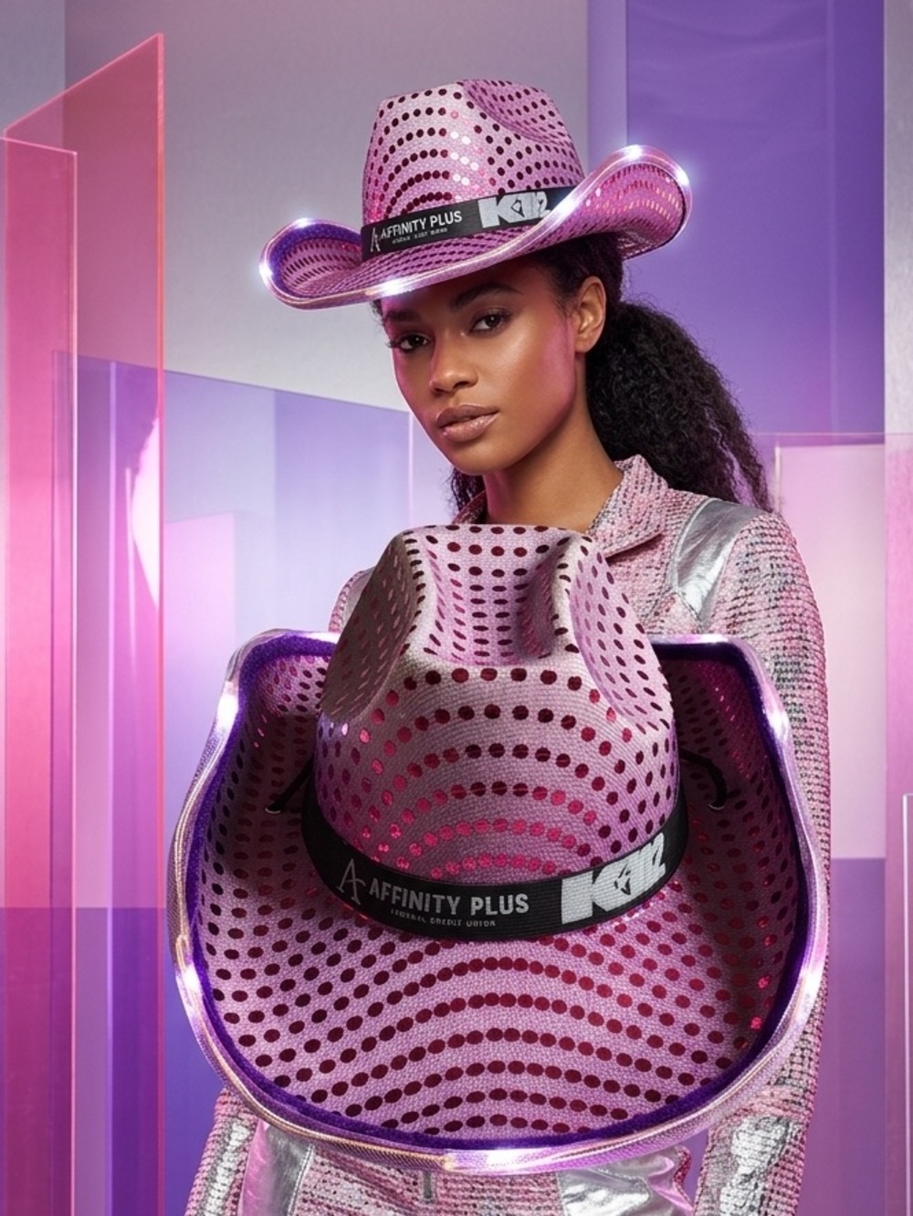 Light Up Cowboy Hat Purple Velvet Bling LED Sequin Festival Party Club NWOT